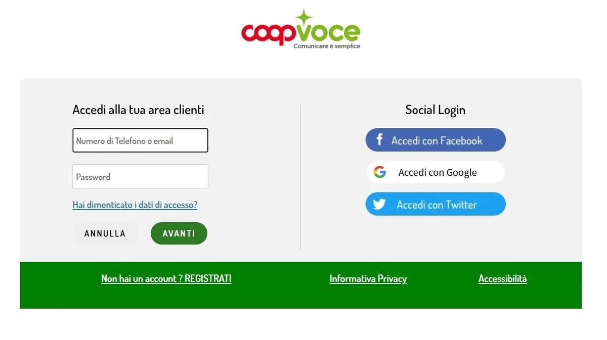 L'area Clienti CoopVoce