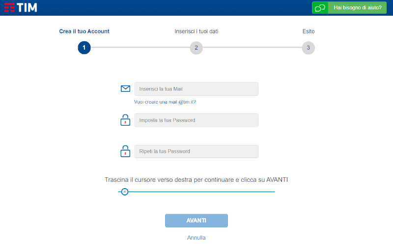 Registrazione Area My Tim - Pagina di login