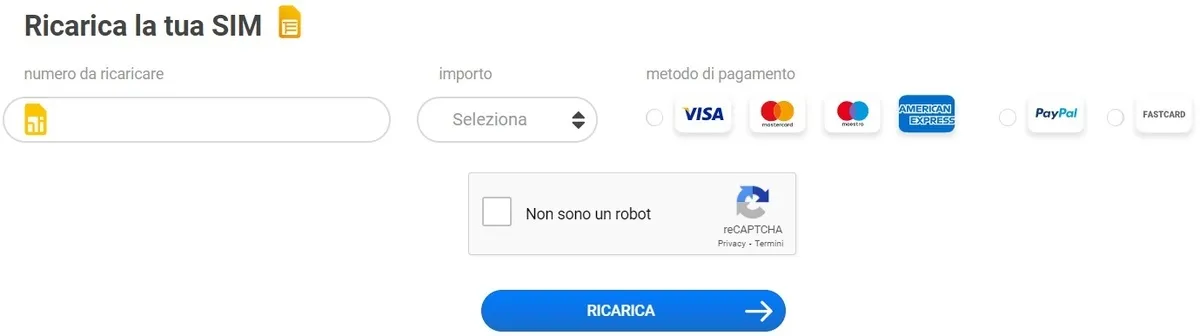 fastweb ricarica telefonica online
