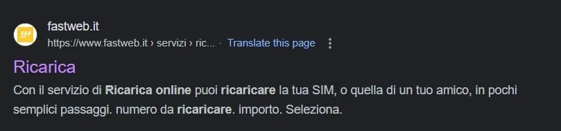 fastweb ricarica telefonica online