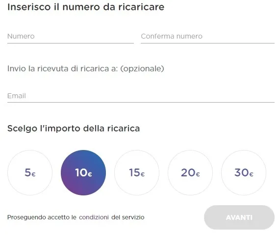 Ricarica Ho Mobile senza login