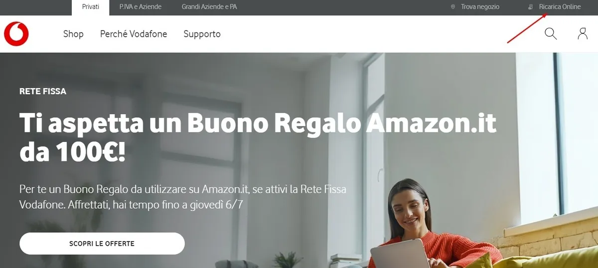 La ricarica online sul sito Vodafone.it